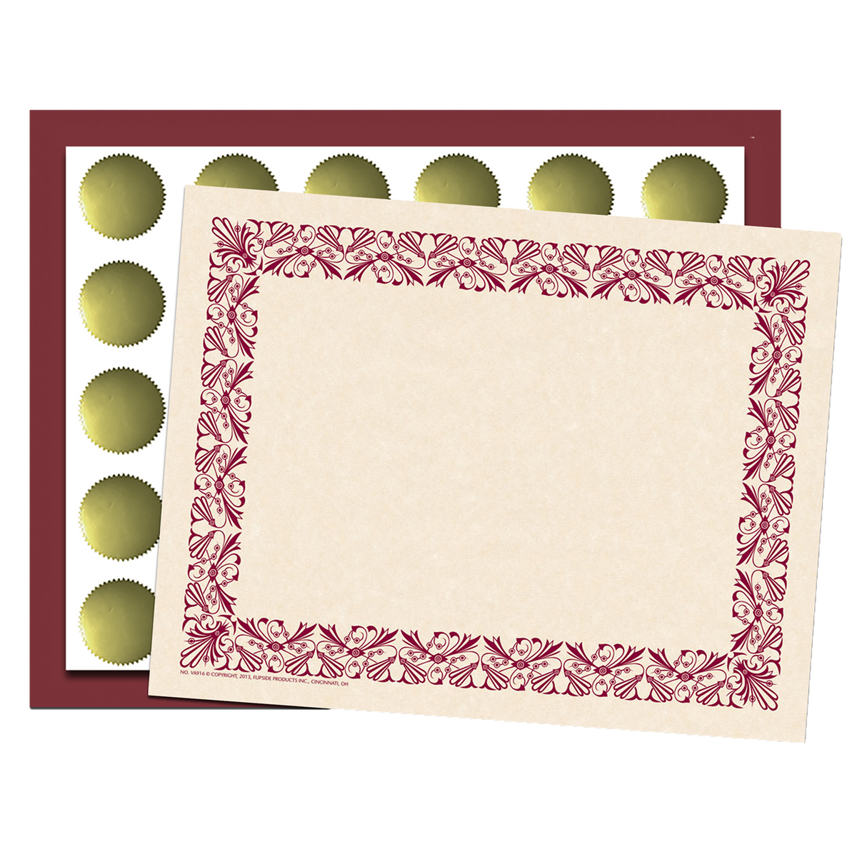 Art Deco Set - Maroon Border Paper, Plain Folders, Gold Seals