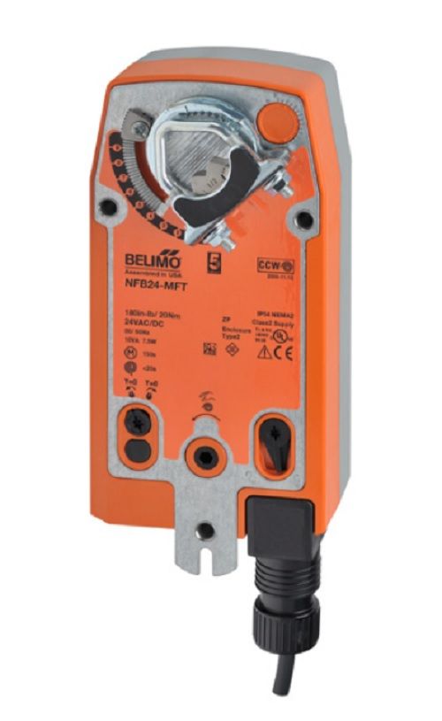 Belimo Damper Actuator, 90 in-lb [10 Nm], Spring return, AC/DC 24 V, 2...10 V, MFT/programmable NFB24-MFT