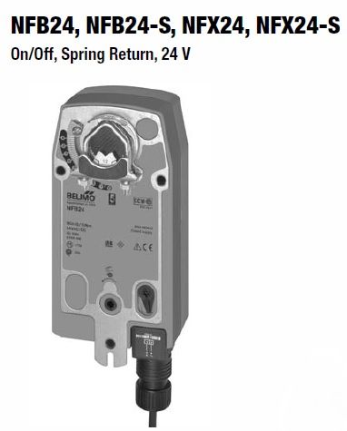 Belimo Damper Actuator, 90 in-lb [10 Nm], Spring return, AC/DC 24 V, On/Off NFB24