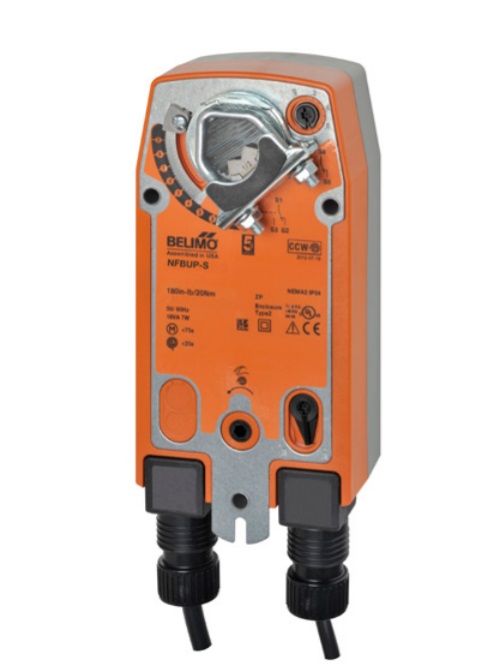 Belimo Damper Actuator, 90 in-lb [10 Nm], Spring return, AC 24...240 V / DC 24...125 V, On/Off, 2 x SPDT NFBUP-S