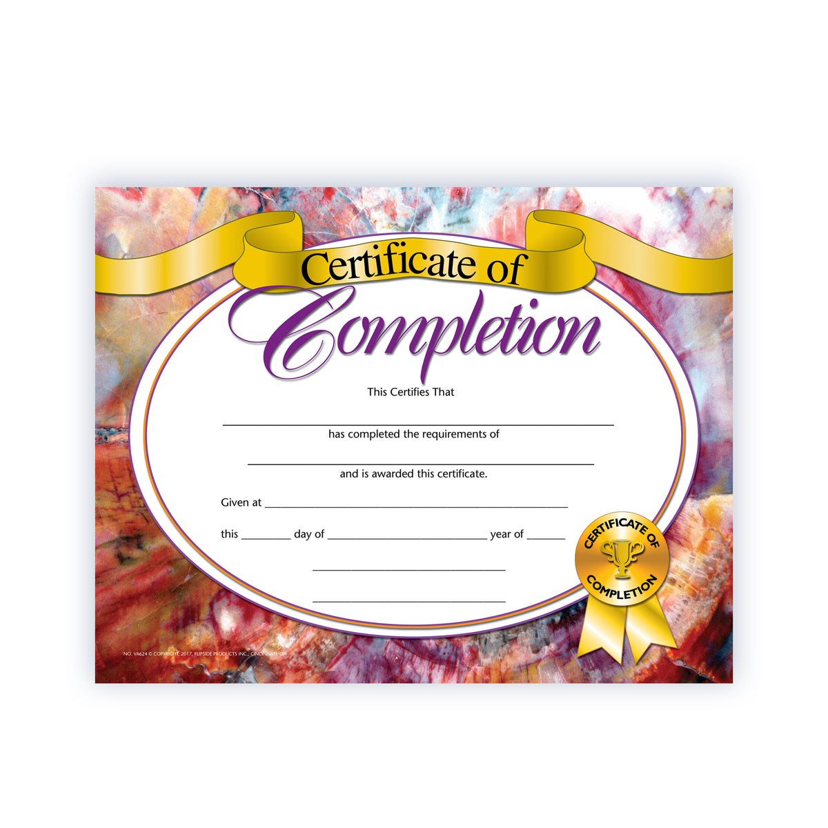 Certificate of Completion - Carton of 50 supplier units - SKU VA624