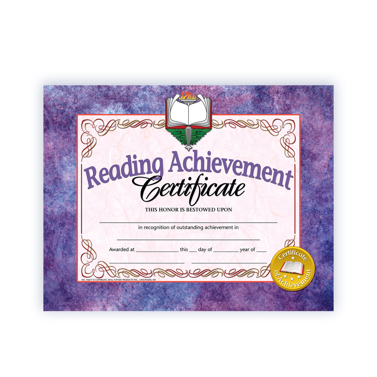 Reading Achievement Certificate - Carton of 50 supplier units - SKU VA677