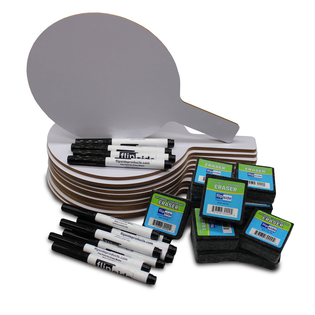 Oval Dry Erase Answer Paddle + Marker + Student Eraser - Class Pack of 12 Sets