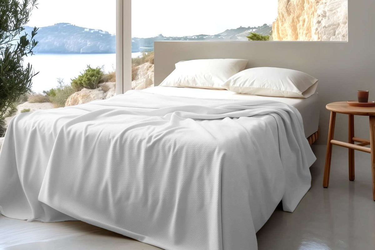 Sleep & Beyond Organic Cotton Honeycomb Blanket, Crisp White. Supplier product photograph; only listed SKU contents included.