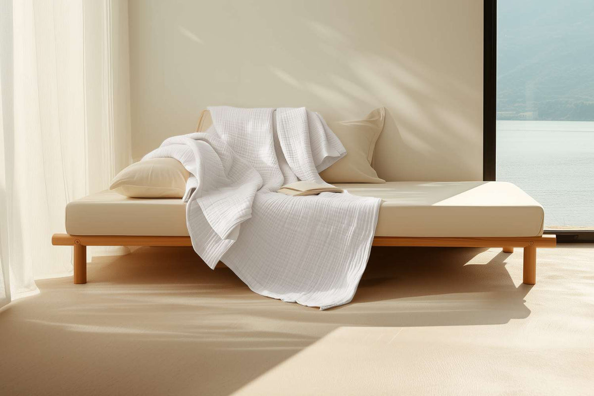 Sleep & Beyond Organic Cotton Muslin Blanket, Crisp White. Supplier product photograph; only listed SKU contents included.