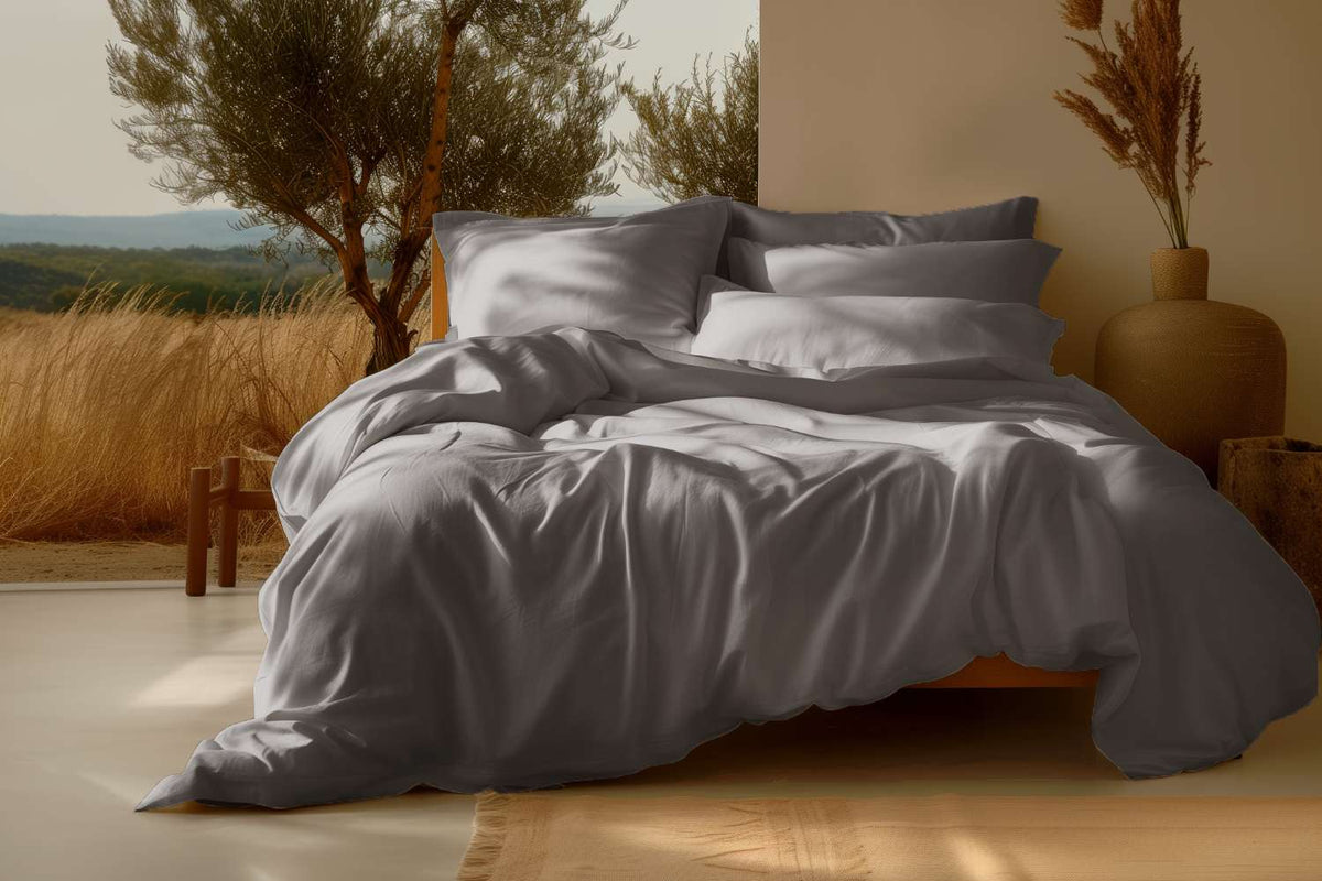 Sleep & Beyond 300TC Organic Cotton Sateen Duvet Cover Set, Midnight Grey. Supplier product photograph; only listed SKU contents included.