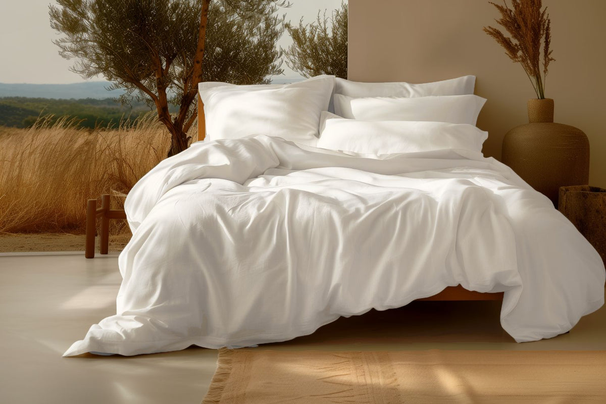 Sleep & Beyond 300TC Organic Cotton Sateen Sheet Set, Crisp White. Supplier product photograph; only listed SKU contents included.