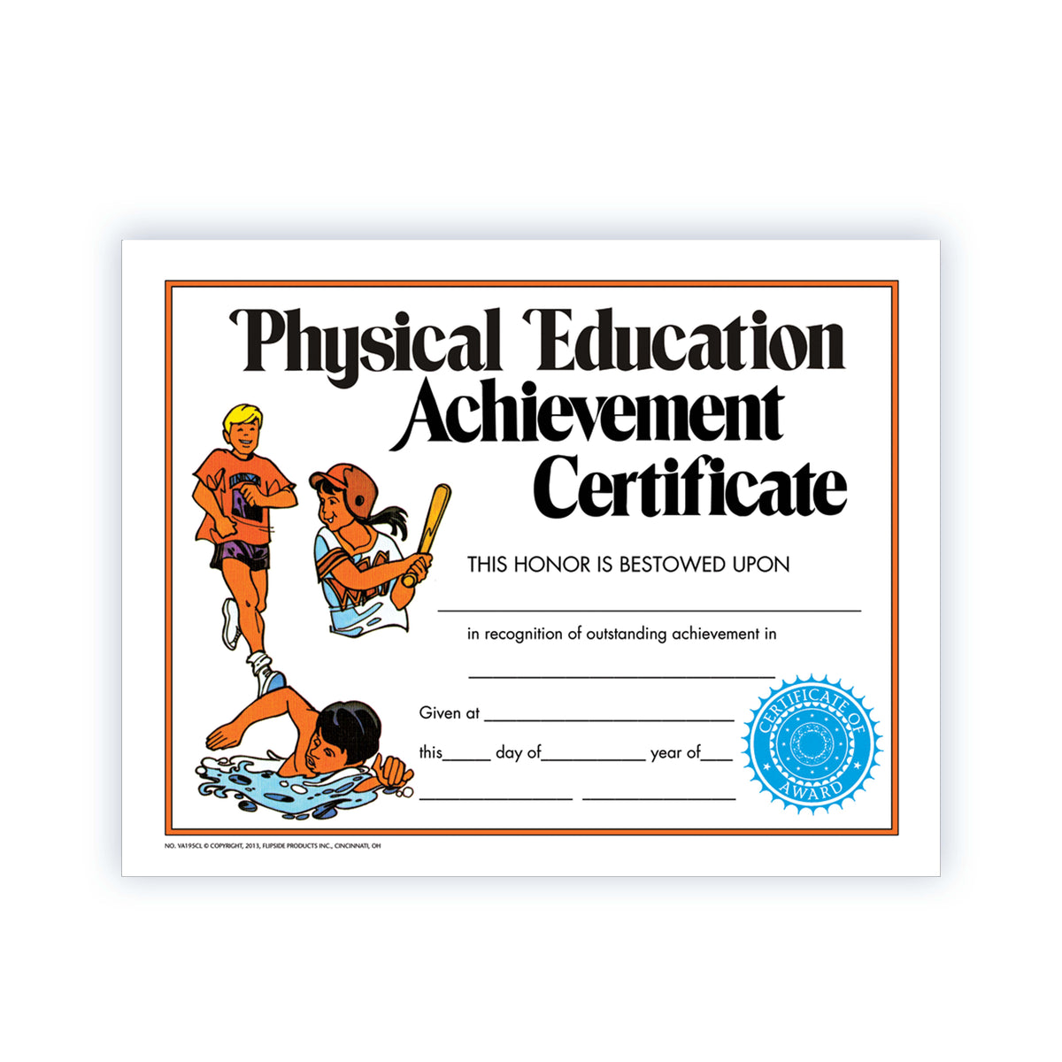Physical Education Achievement Certificate - Carton of 50 supplier units