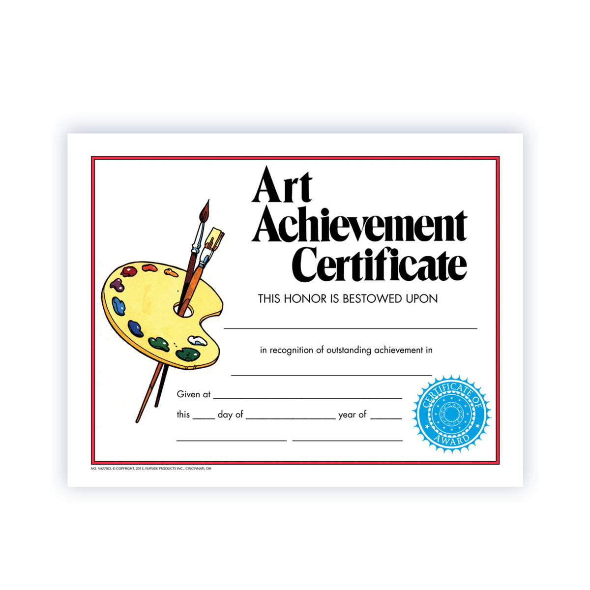 Art Achievement Certificate - Carton of 50 supplier units - SKU VA270CL