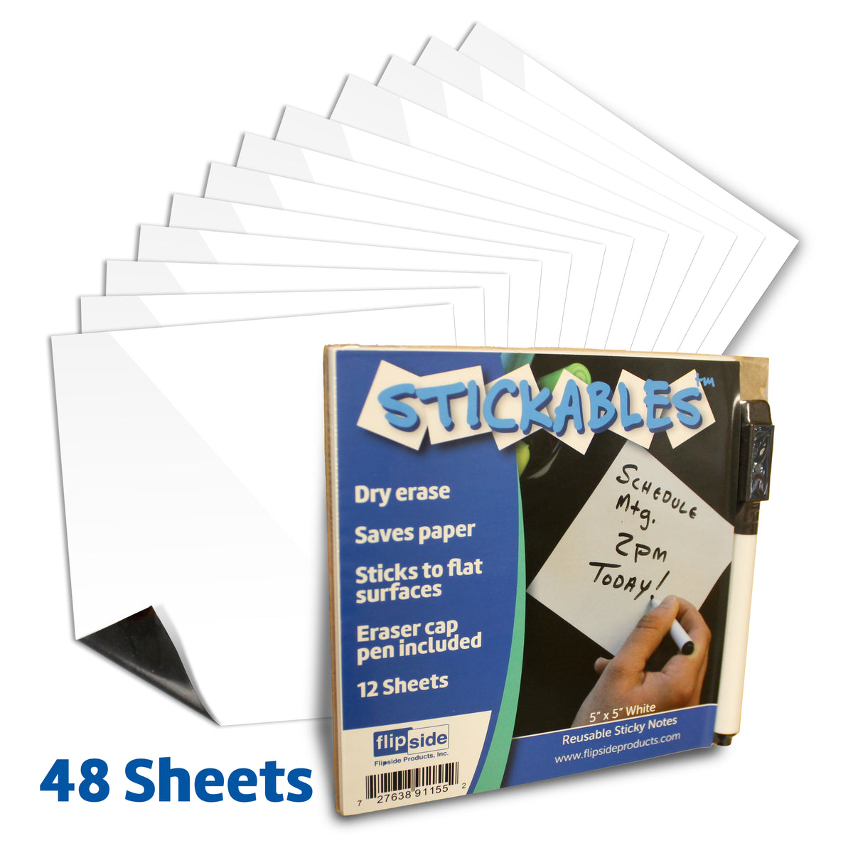 5" x 5" Stickables Repositionable Whiteboard w/ Dry Erase Marker - 4 Packs of 12 Sheets