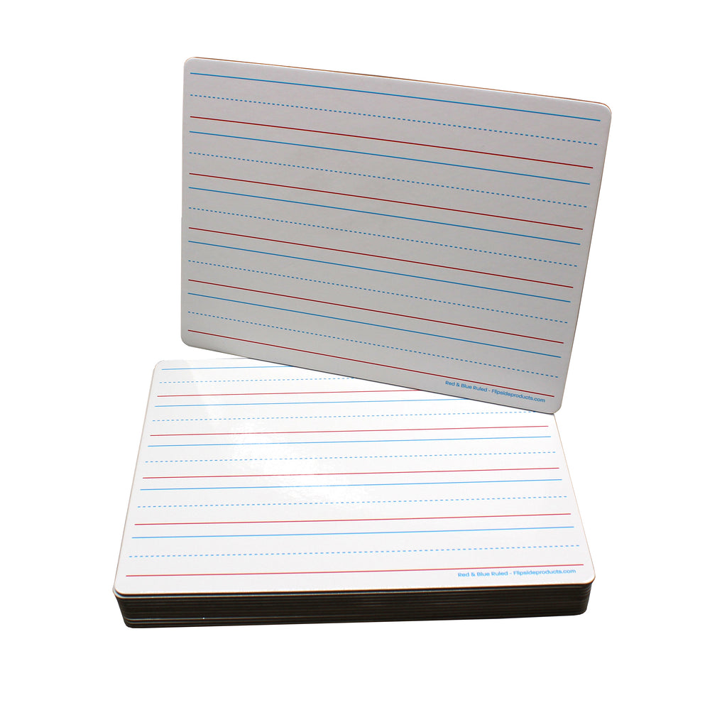 9 x 12 Red & Blue Ruled/Dry Erase (dual sided) + Colored Markers + Student Eraser Class Pack 12