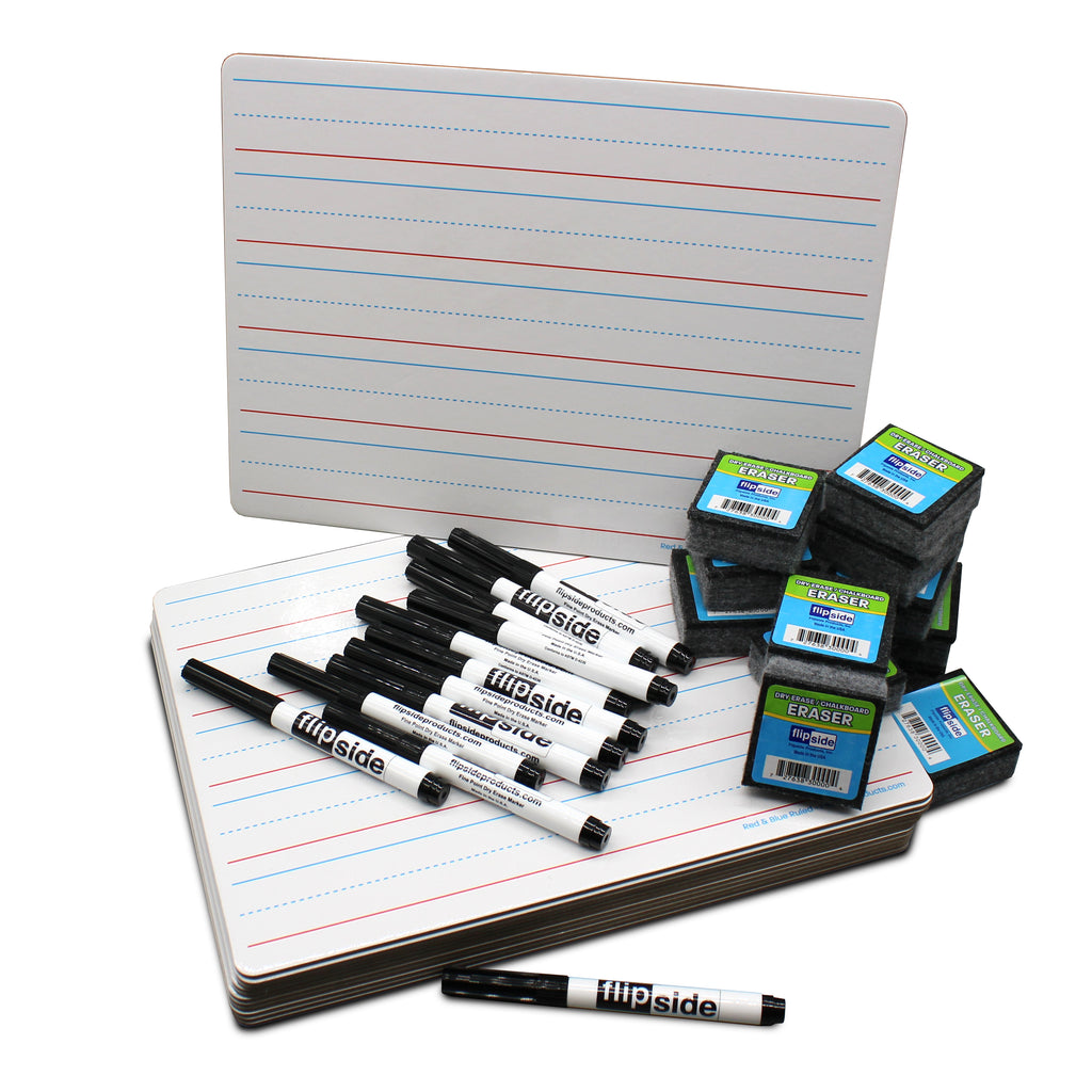 9 x 12 Red & Blue Ruled/Dry Erase (dual sided) + Marker + Student Eraser Class Pack 12