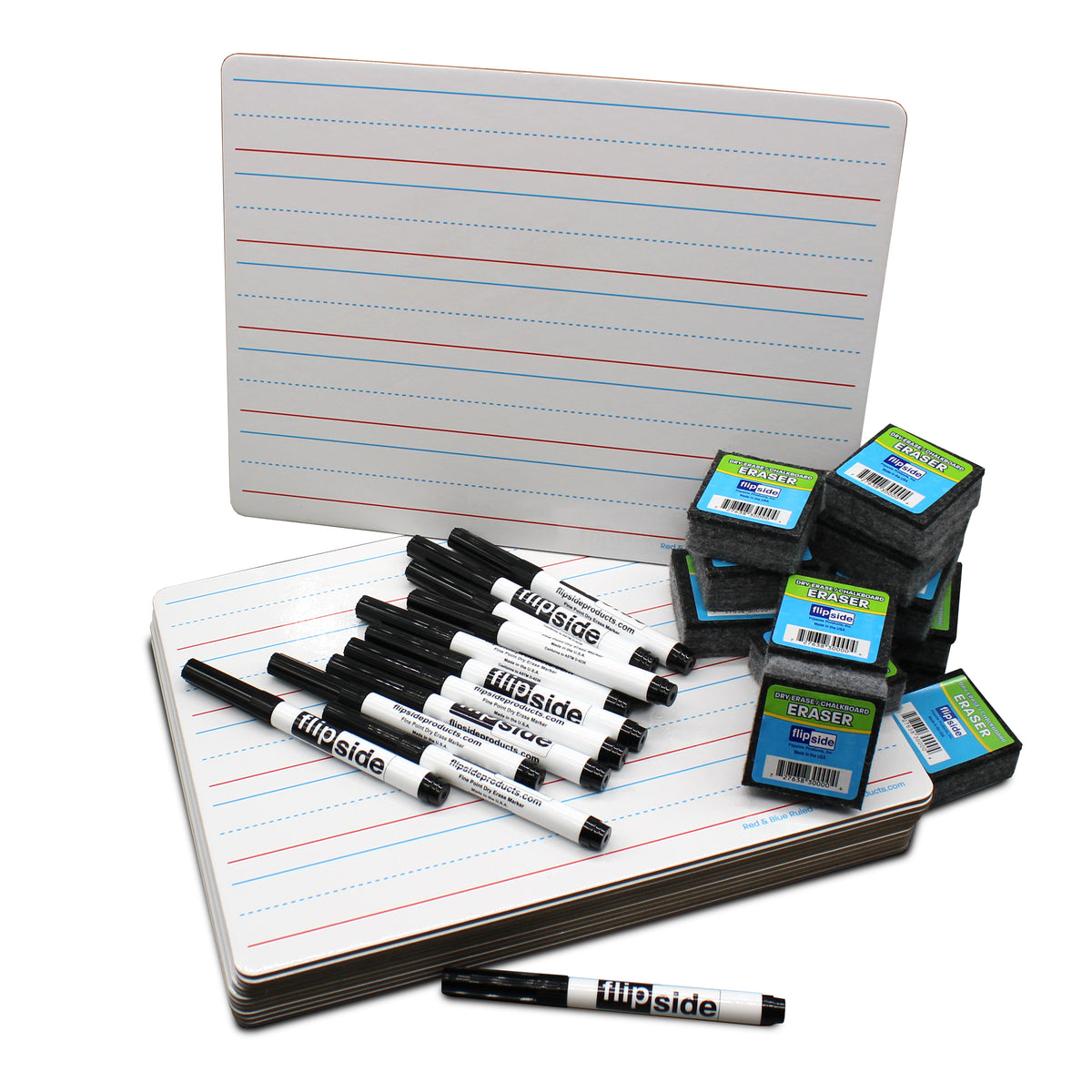 9 x 12 Red & Blue Ruled/Dry Erase (dual sided) + Marker + Student Eraser Class Pack 12
