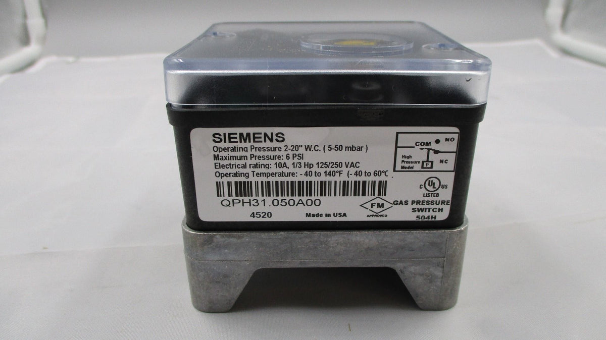 SIEMENS COMBUSTION Automatic Reset High Pressure Switch 2 To 20" Wc QPH31.050A00