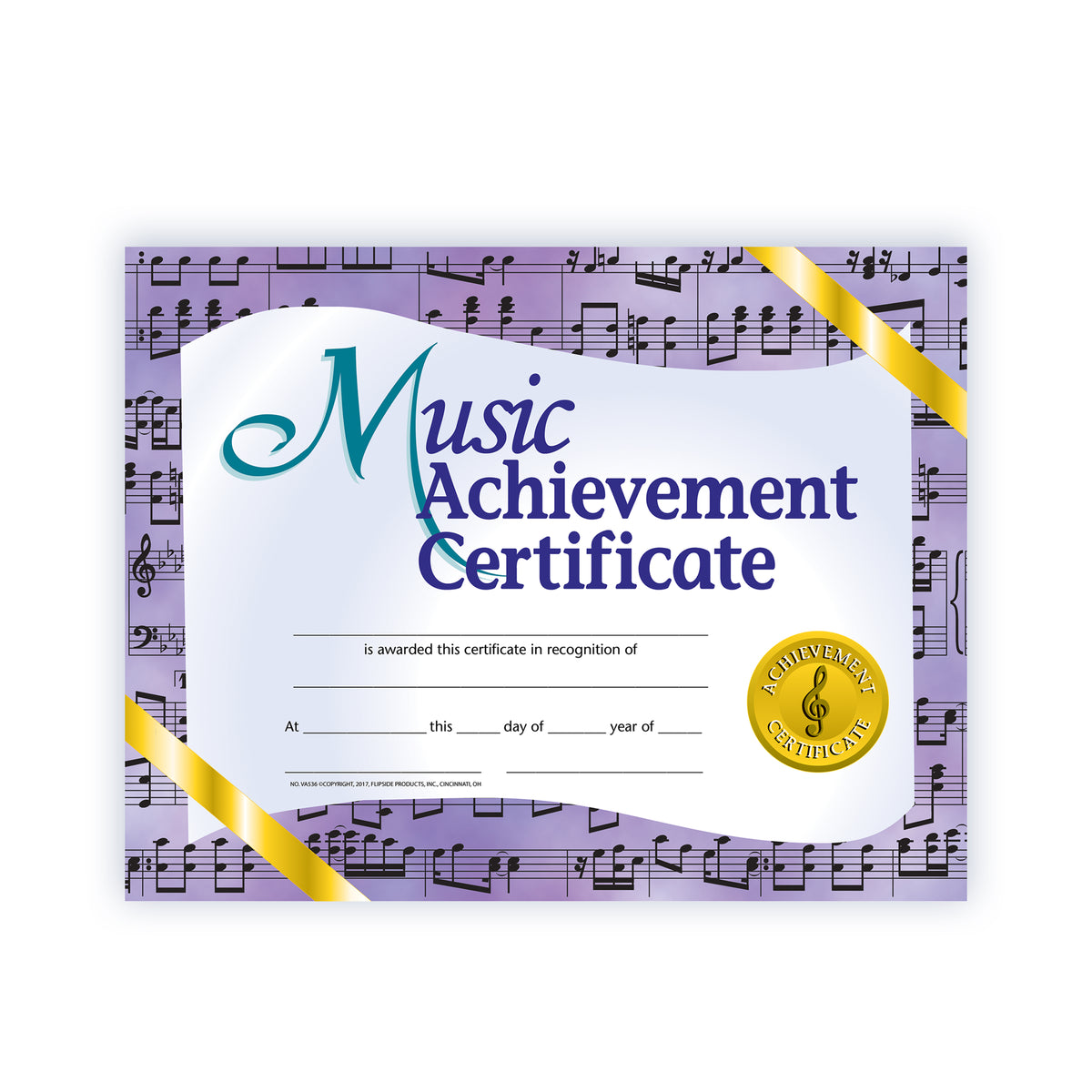 Music Achievement Certificate - Carton of 50 supplier units - SKU VA536