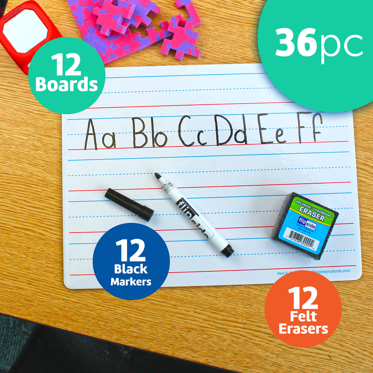 9 x 12 Red & Blue Ruled/Dry Erase (dual sided) + Marker + Student Eraser Class Pack 12