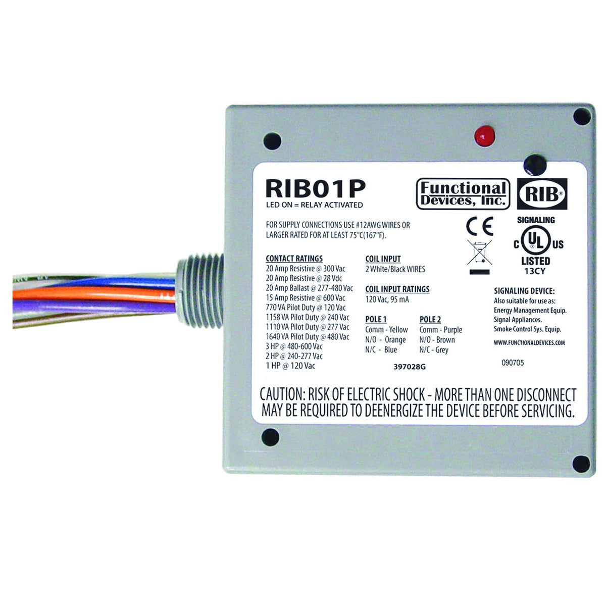 Functional Devices Power Relay, 20 Amp Dpdt, 120 Vac Coil, Nema 1 Housing RIB01P