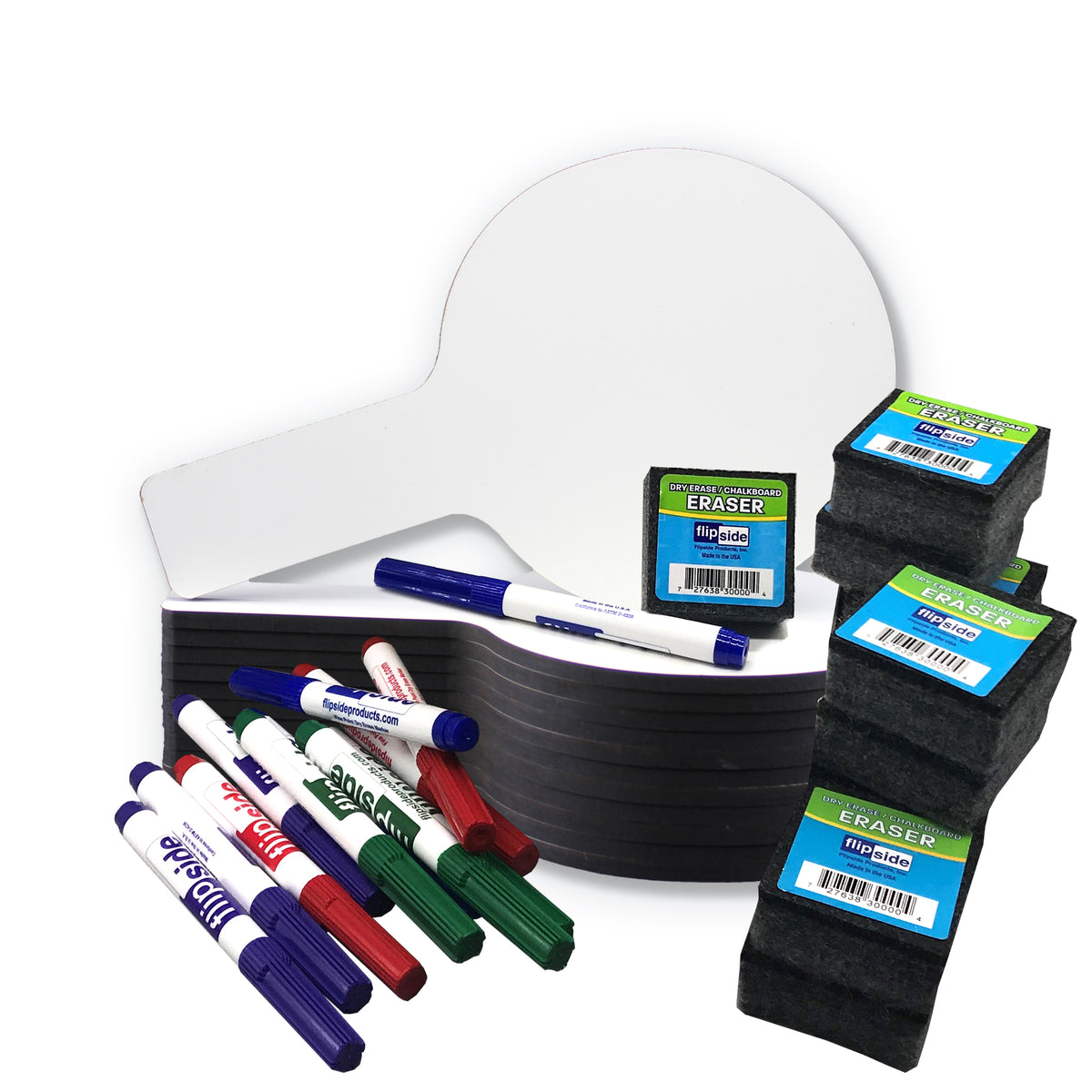 Mini Dry Erase Answer Paddles with Colored Markers and Erasers Class Pack of 12