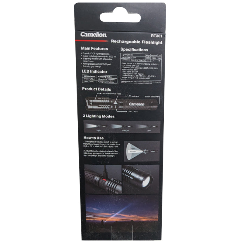 Camelion RT301 34W COB 2000LM Rechargeable Flashlight