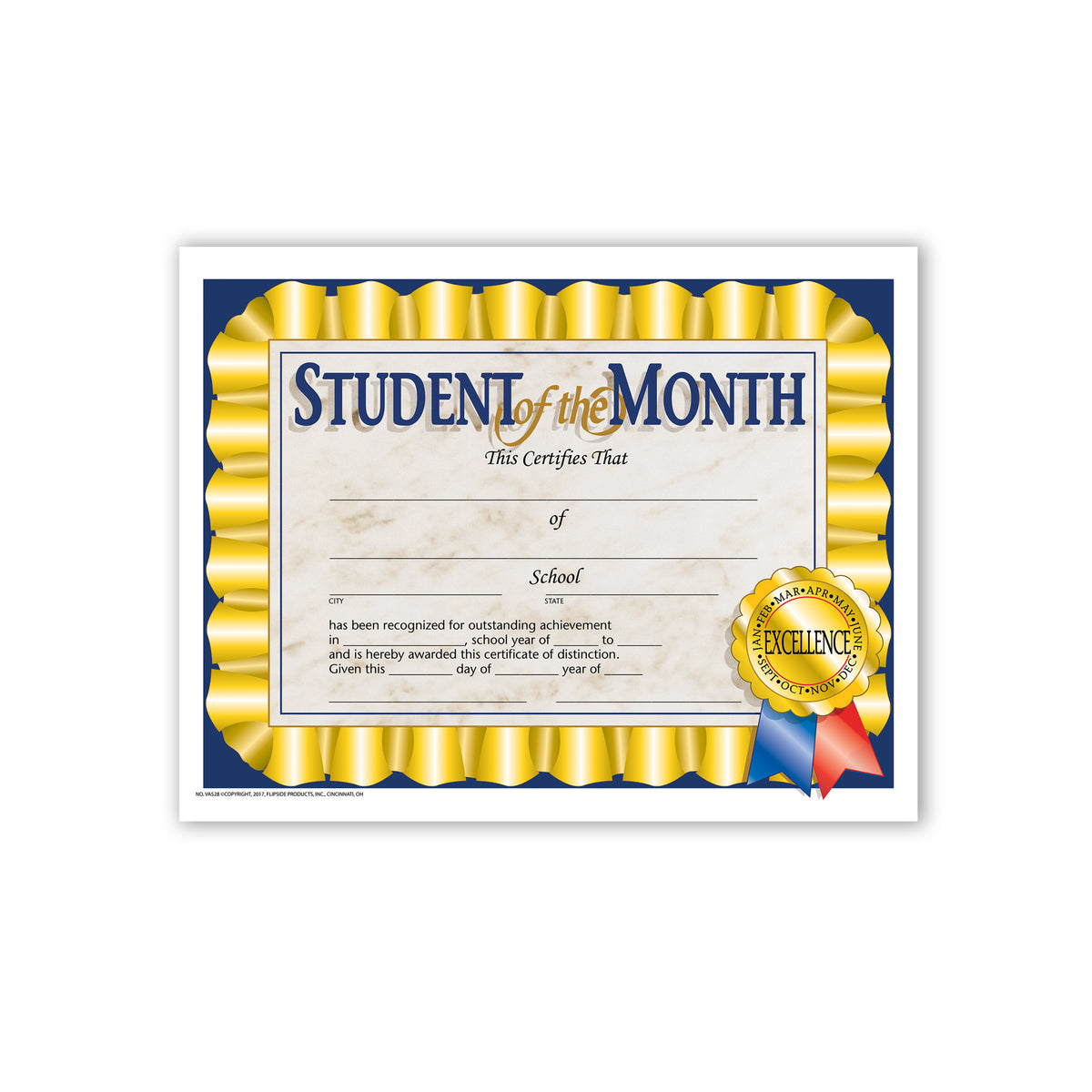 Student of The Month Certificate - Carton of 50 supplier units - SKU VA528