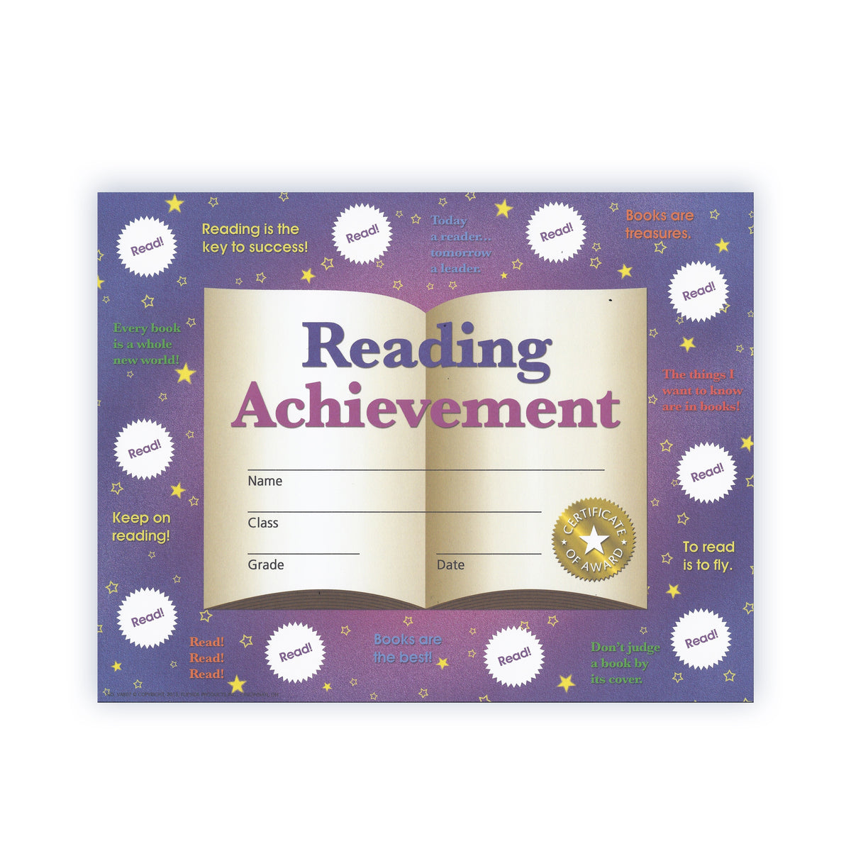 Reading Achievement Certificates/Reward Seals - Carton of 30 supplier units