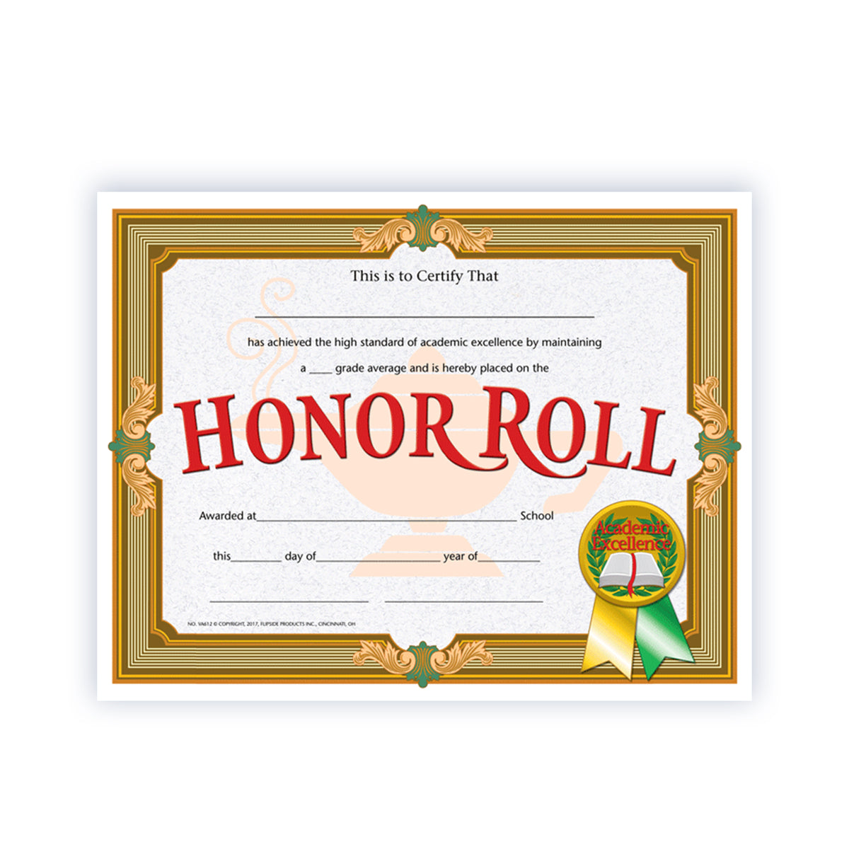 Honor Roll Certificate - Carton of 50 supplier units - SKU VA612