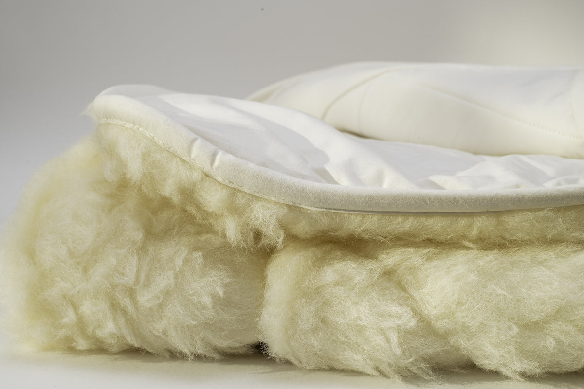 Sleep & Beyond myDual Reversible Mattress Pad. Supplier construction close-up, not a full-size crib product photograph. Size and included pieces are defined by the selected SKU.