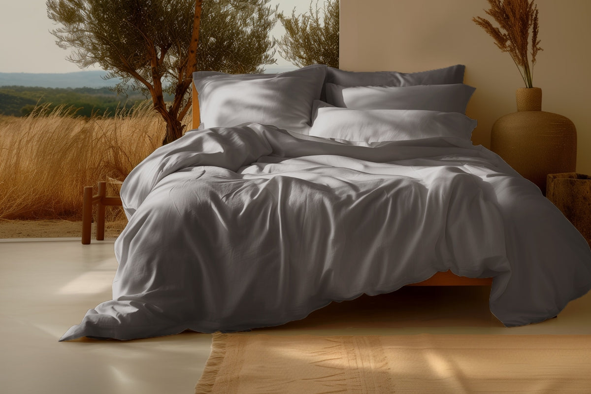 Sleep & Beyond 300TC Organic Cotton Sateen Pillowcase Pair, Midnight Grey. Supplier product photograph; only listed SKU contents included.