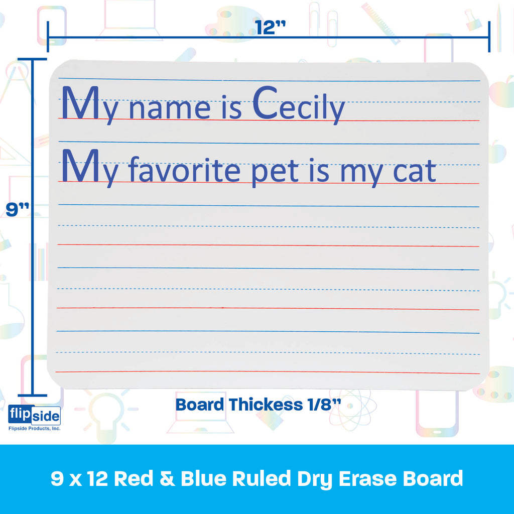 9 x 12 Two Sided Red & Blue Ruled/Dry Erase