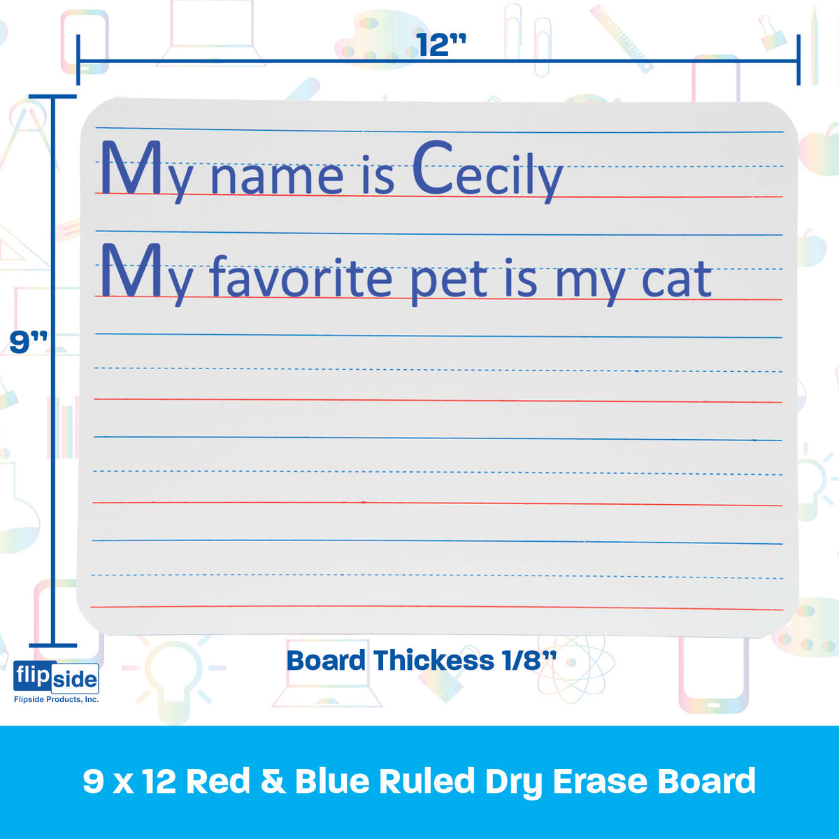 9 x 12 Two Sided Red & Blue Ruled/Dry Erase