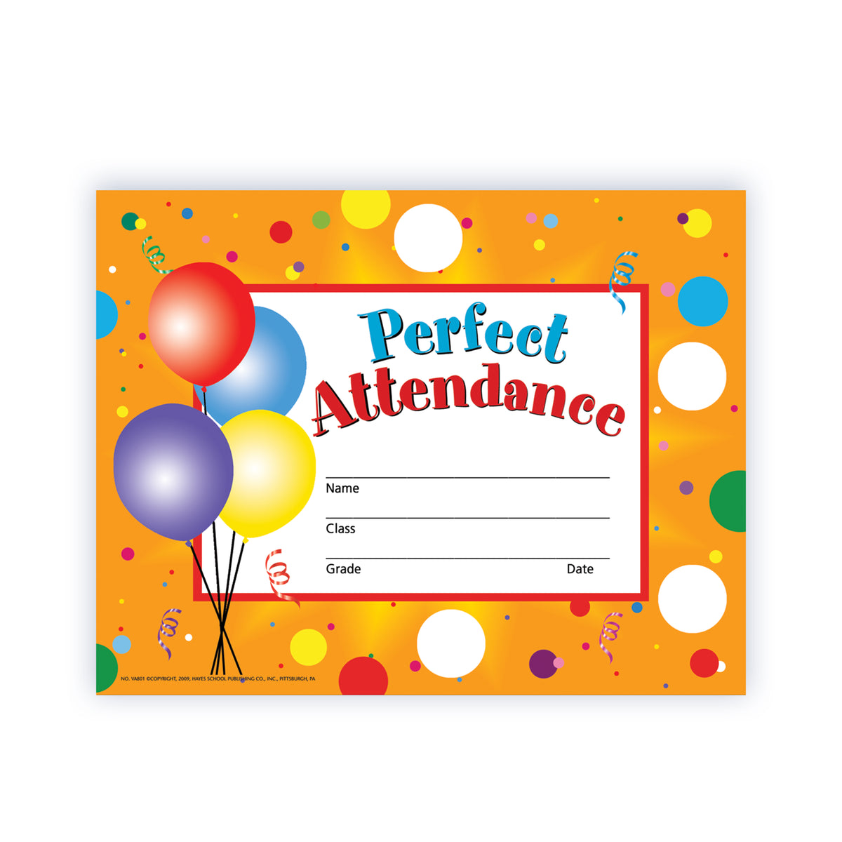 Perfect Attendance Certificates/Reward Seals - Carton of 30 supplier units