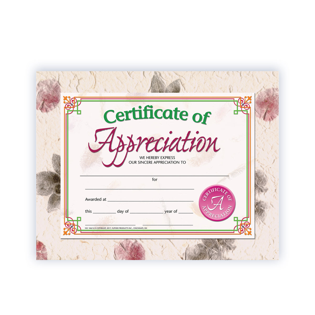 Certificate of Appreciation - Carton of 50 supplier units